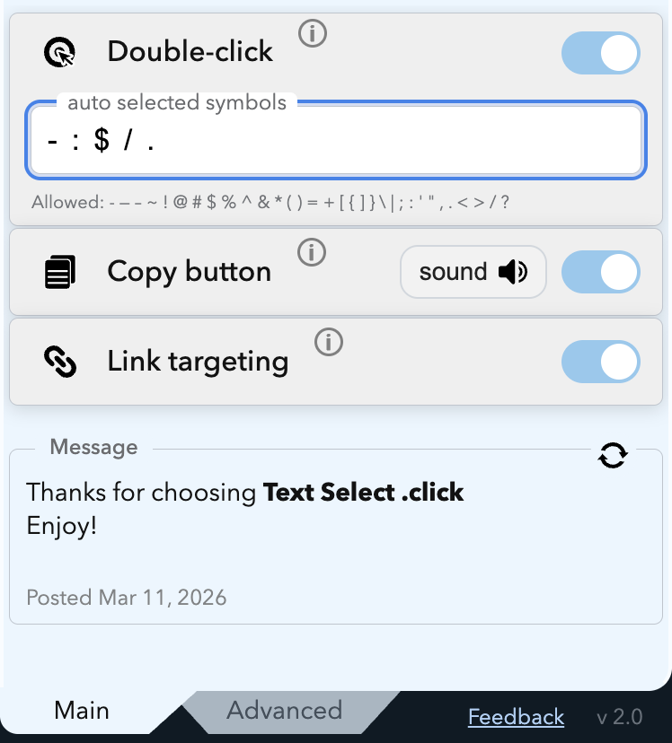 Text Select .click main menu screenshot