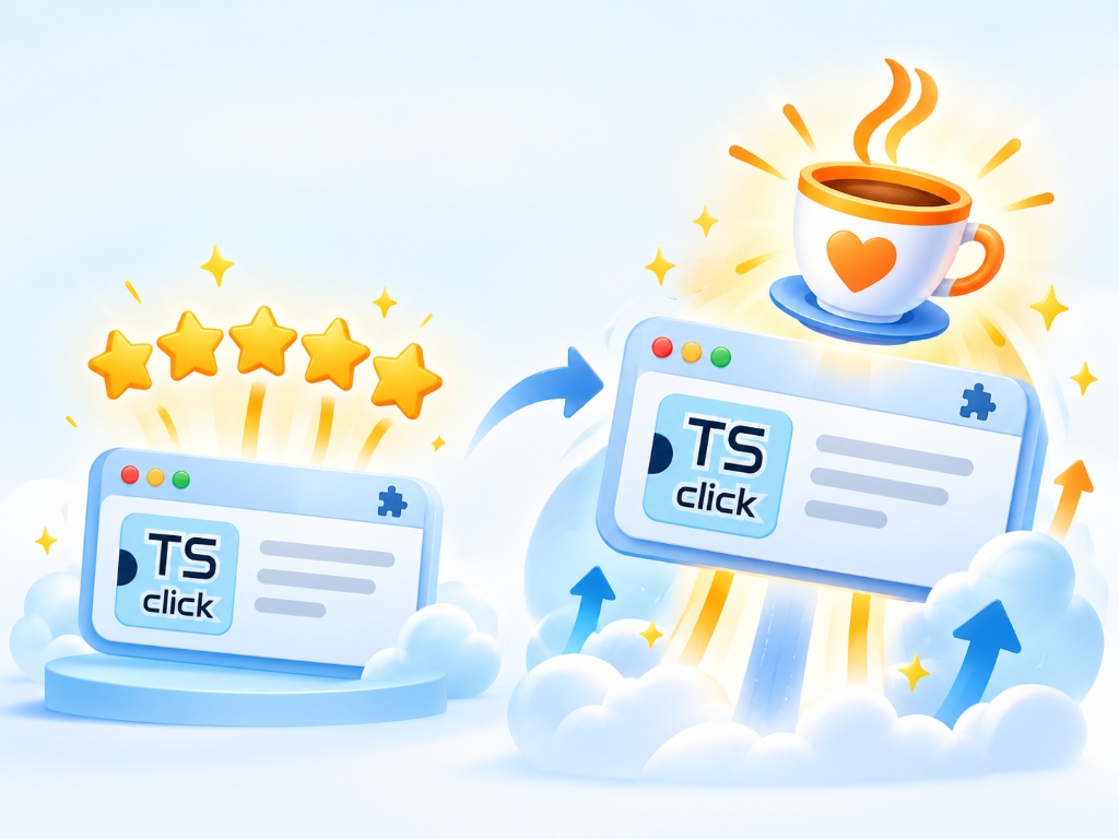 Illustration montrant comment les évaluations 5 étoiles et les dons aident Text Select .click à grandir